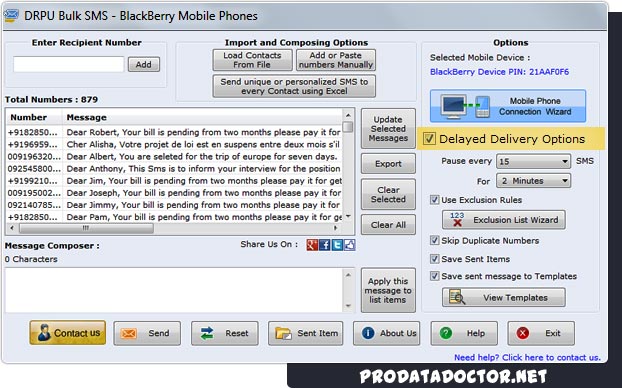 Bulk SMS Software for BlackBerry Mobile
