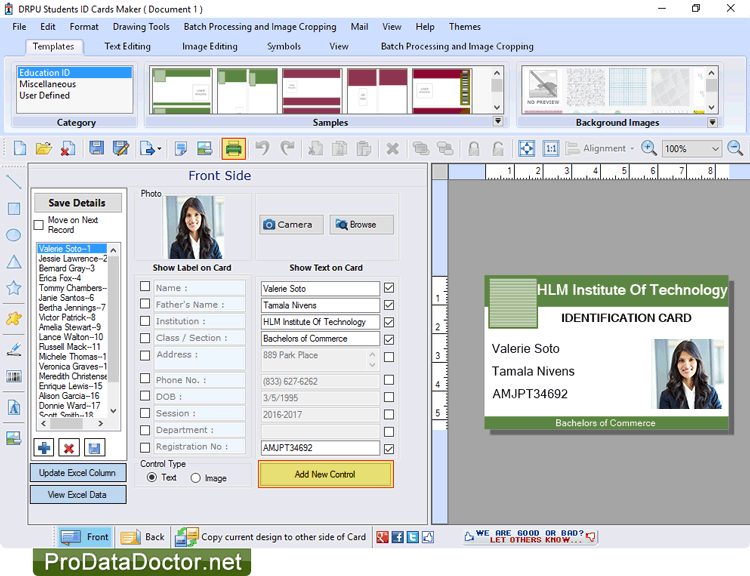 student id cards maker software generates list of id cards