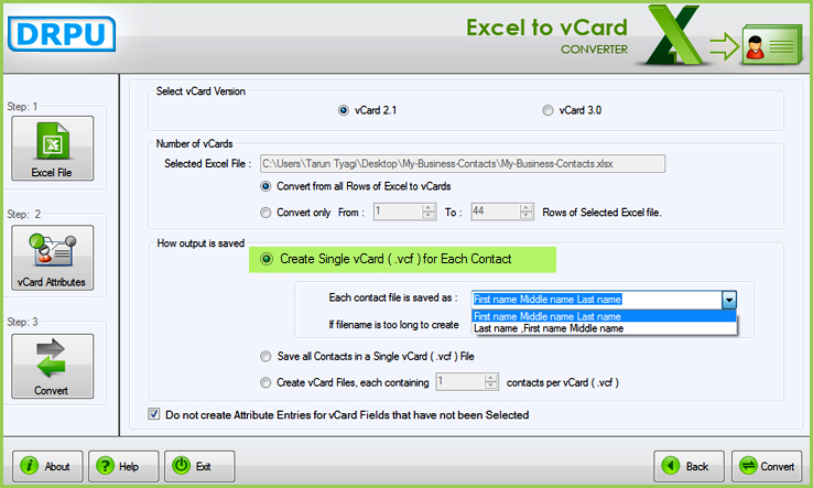 Create Single vCard for each Contact