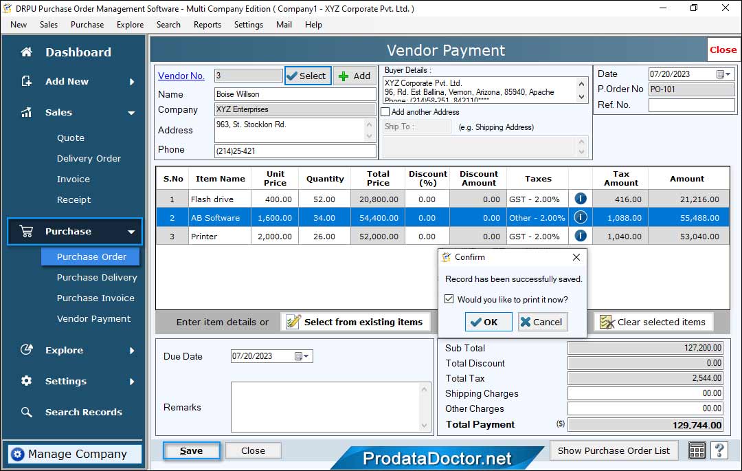 Multi Company Purchase Order Software