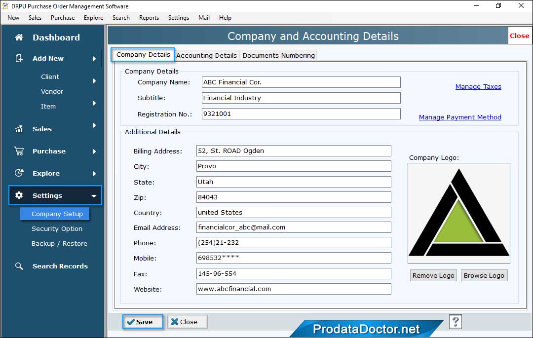 manage company records Company Details