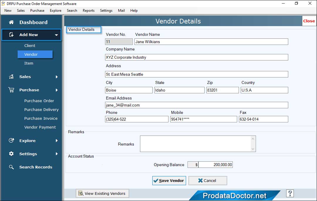 Vendor details updation