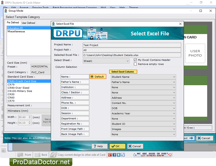 Select Excel Column