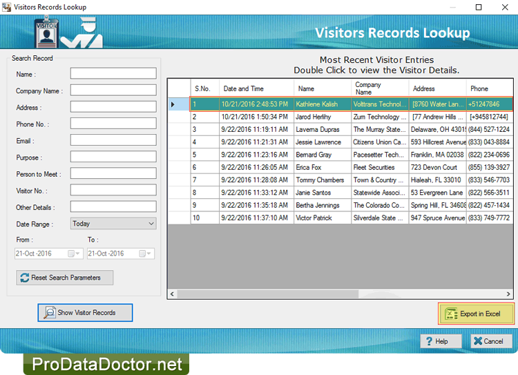 Visitors Records Lookup