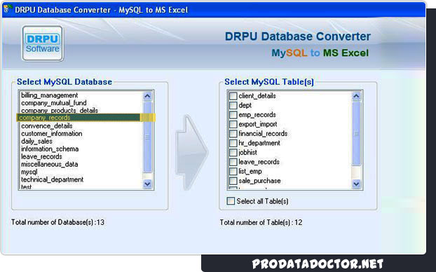 MySQL to MS Excel Database Converter