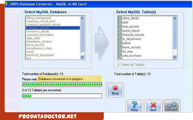 MySQL to MS Excel Database Converter Tool